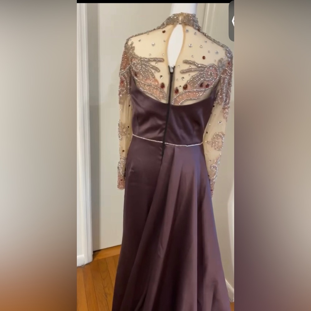 Formal custom-made dress worn once, like- new color Eggplant with crystals.